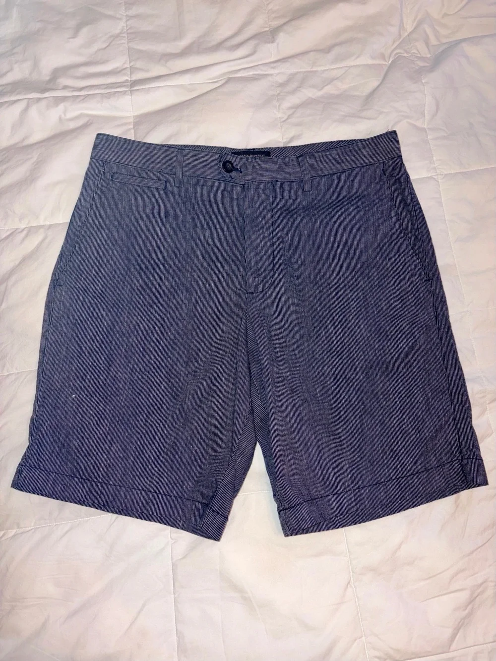 Men's Navy Blue Casual Linen-Blend Shorts